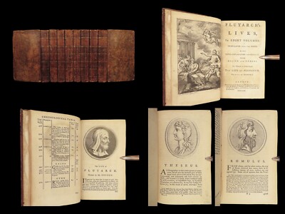 1770 PLUTARCH Parallel Lives ENGLISH Pyrrhus Aristides Cato Dryden 8v SET Illust-image