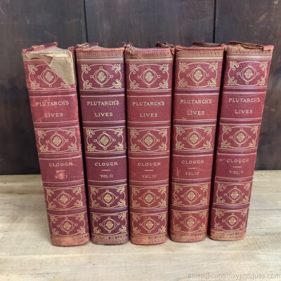 Plutarch's Lives Volumes I thru 5 De Luxe Edition Red Leather Binding Antique-image