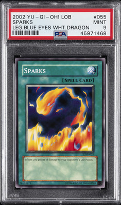 2002 YU-GI-OH! LOB-LEGEND OF BLUE EYES WHITE DRAGON #055 SPARKS PSA 9-image