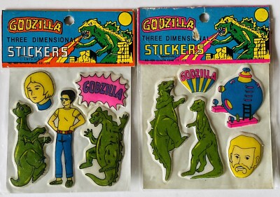 Godzilla cartoon Vintage 1979 Puffy Stickers set 2 different three dimensional-image