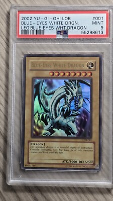 YuGiOh 2002 Blue Eyes White Dragon LOB-001 OG Stamp PSA 9-image