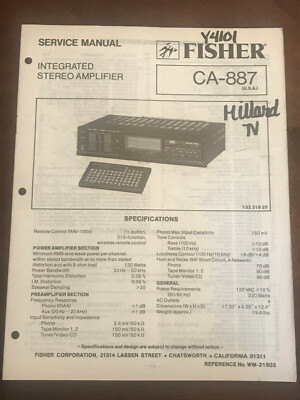 FISHER CA-887 INTEGRATED STEREO AMPLIFIER ORIGINAL SERVICE REPAIR MANUAL -image