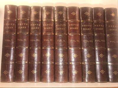 LEATHER Set;DIARY OF SAMUEL PEPYS!1902 Complete Library Antiquarian History Navy-image