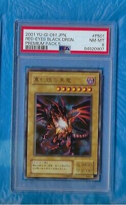 2001 YUGIOH JAPANESE #P501 RED EYES BLACK DRAGON PREMIUM PACK 5 PSA 8-image