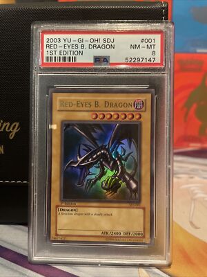 2003 1st Edition YuGiOh! Starter Deck Joey RED-EYES B DRAGON SDJ-001 PSA 8 NM-M-image