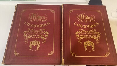 Rare Book Set-Modes Et Costumes Historiques  19th Century Leatherbound 2 Volumes-image