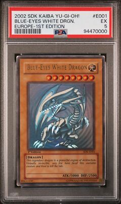 Yu-Gi-Oh Starter Deck Kaiba 1st Edition Blue-Eyes White Dragon SDK E001 PSA 5-image