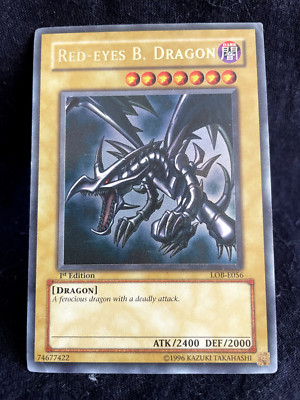 YuGiOh 1st Edition Red Eyes Black Dragon LOB-E056 MP - See Images-image