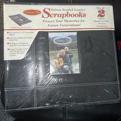 Memory Stor Set of 2 Bonded Leather Scrapbooks  Hand Stitched 12x12
