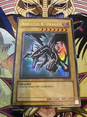 Yugioh Red-Eyes Black Dragon LOB-070 Ultra Rare OG Print Vintage FADED NM-image
