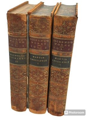 Rare 3-Volume Set 1869 Charles Dickens: Martin Chuzzlewit & Nicholas Nickleby-image