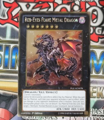 YUGIOH TCG RED-EYES FLARE METAL DRAGON PGL3-EN078 GOLD 1ST EDITION -image