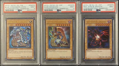 2013 PSA 9 YUGIOH LEGENDARY COLLECTION ULTRA RARE BLUE EYES WHITE DRAGON SET X3-image