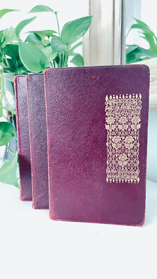 Decorative Red Leather Covered Antique Book Gilded Cover 1910 Set of 3-image