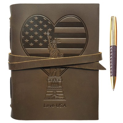 Leather Bound Journal for Men and Women, Handmade Patriotic Gift Set with Lov...-image