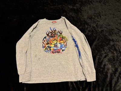 Boys Medium Vintage 1996 Yu-Gi-Oh Blue Eyes White Dragon Longsleeve Anime Tshirt-image