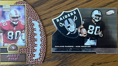 1999 Pacific Aurora JERRY RICE Leather Bound Die-CutInsert & 2002 Atomic Die-Cut-image