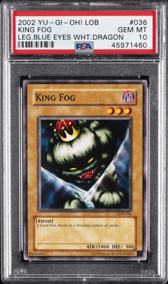 2002 YU-GI-OH! LOB-LEGEND OF BLUE EYES WHITE DRAGON #036 KING FOG PSA 10-image