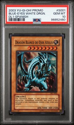 PSA 10 Blue-eyes White Dragon DL1-S001 Duelist League 1 Spanish POP4 2003 Yugioh-image