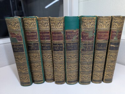 Shakespeare 8 Volume Leather Bound Set Pictorial Edition London Charles Knight -image