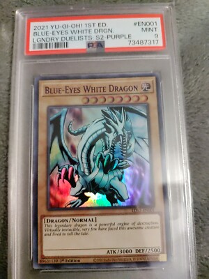 Yugioh PSA 9 MINT Blue-Eyes White Dragon (Purple) LDS2-EN001 1st Ed. Ultra Rare-image