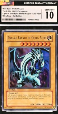 CGC 10 Blue Eyes White Dragon LOB 1ST EDITION Grail Portuguese Yugioh Gem Mint-image
