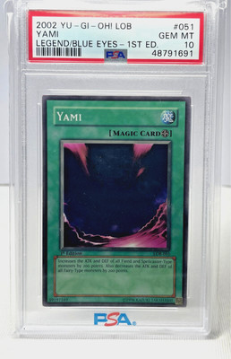 2002 Yugioh PSA 10 Yami LOB-051 1st Edition GEM MT Legend Blue Eyes White Dragon-image
