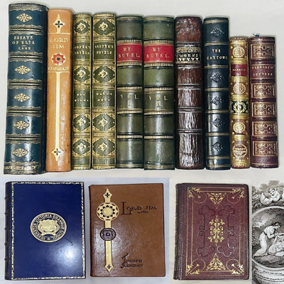 1736 ANTIQUE LEATHER BOOK LOT 10BKS NAUTICAL LAMB CONGREVE CHRIST ELIA PLAYS SEA-image