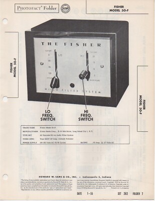 1955 FISHER 50-G HI LO AUDIO FILTER SYSTEM SERVICE MANUAL PHOTOFACT SCHEMATIC-image