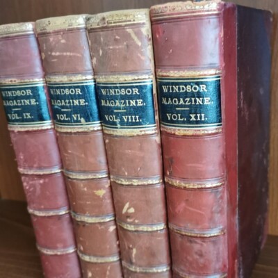 Set of 4 Antique Windsor Magazine Monthly Illust Leather Books Red Rust Brown-image