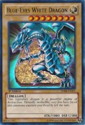 Yugioh Blue-Eyes White Dragon - 1st Edition - Ultra Rare - Free Holographic Card-image