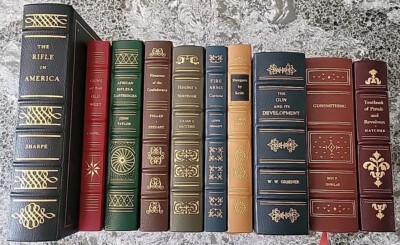 Set of 10 leather-bound Gun History books NRA Classics Library 24K gold embossed-image