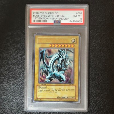 PSA 8 NM 2002 Blue-Eyes White Dragon LOB-001 1st ED Ultra Rare YuGiOh English-image
