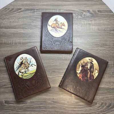 Set Of 3 Time Life The Old West Leather Books Chiefs, Cowboys, Gunfighters-image