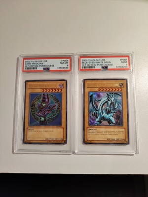 Yu-Gi-Oh Dark Magician + Blue Eyes White Dragon 1st Edition Portuguese LOB PSA 9-image