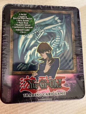 2003 Blue eyes dragon sealed vintage yugioh tin 5 booster packs inside see scans-image