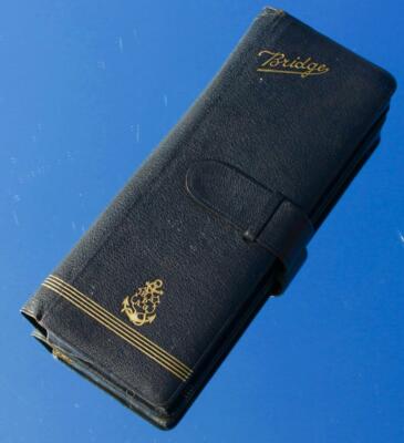 HAMBURG AMERICA LINE SS IMPERATOR ERA C-1912 RARE LEATHER BOUND BRIDGE CARD SET-image