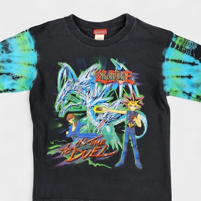 Vintage Yu Gi Oh T-Shirt Youth M 8 Blue Eyes White Dragon Bundle w/Hologram-image