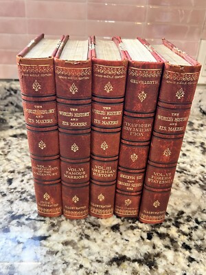5 V. Set World's History and it's Makers, E.R Dumont 1902, red leather;-image