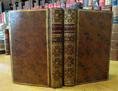 World Geography 1755 rare 2 vol pocket set Geographical dictionary leather books-image