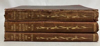 WORKS OF EDGAR ALLAN POE, Vols 1-3, 1905 GOTHIC HORROR Leather-image