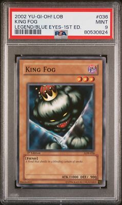 2002 YU-GI-OH! LOB-LEGEND OF BLUE EYES WHITE DRAGON 1ST ED #036 KING FOG PSA 9-image