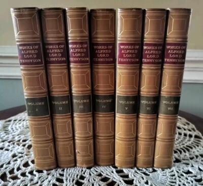 WORKS OF ALFRED LORD TENNYSON 7-VOLUME SET 1855 - 1904 LEATHER MARBELIZED COVERS-image