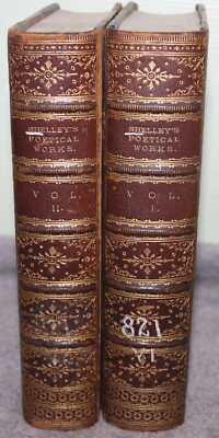 1870 THE POETICAL WORKS OF PERCY BYSSHE SHELLEY 2 VOL SET 3/4 LEATHER BOUND-image