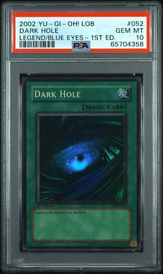 2002 YU-GI-OH! LOB-LEGEND OF BLUE EYES WHITE DRAGON 1ST ED #052 DARK HOLE PSA 10-image