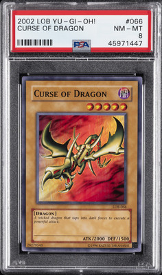 2002 YU-GI-OH! LOB-LEGEND OF BLUE EYES WHITE DRAGON #066 CURSE OF DRAGON PSA 8-image