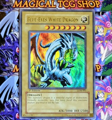 Yugioh Blue-Eyes White Dragon LOB-001 1st Edition Ultra Rare Konami 2002-image