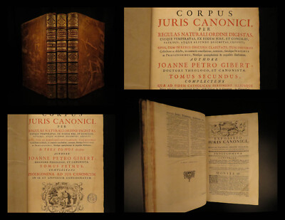 1737 HUGE FOLIO Corpus Juris Canon LAW Gibert Catholic Church 3v SET Latin Lyon-image