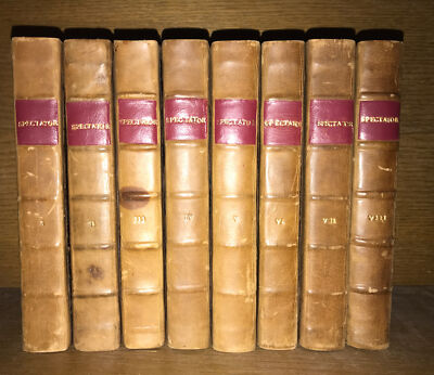 LEATHER Set; THE SPECTATOR! FIRST EDITION! COMPLETE 8 Volumes First Edition 1712-image