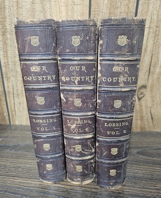 1877 OUR COUNTRY A HOUSEHOLD HISTORY LEATHER BOOK SET LOSSING 3 VOLUMES -image